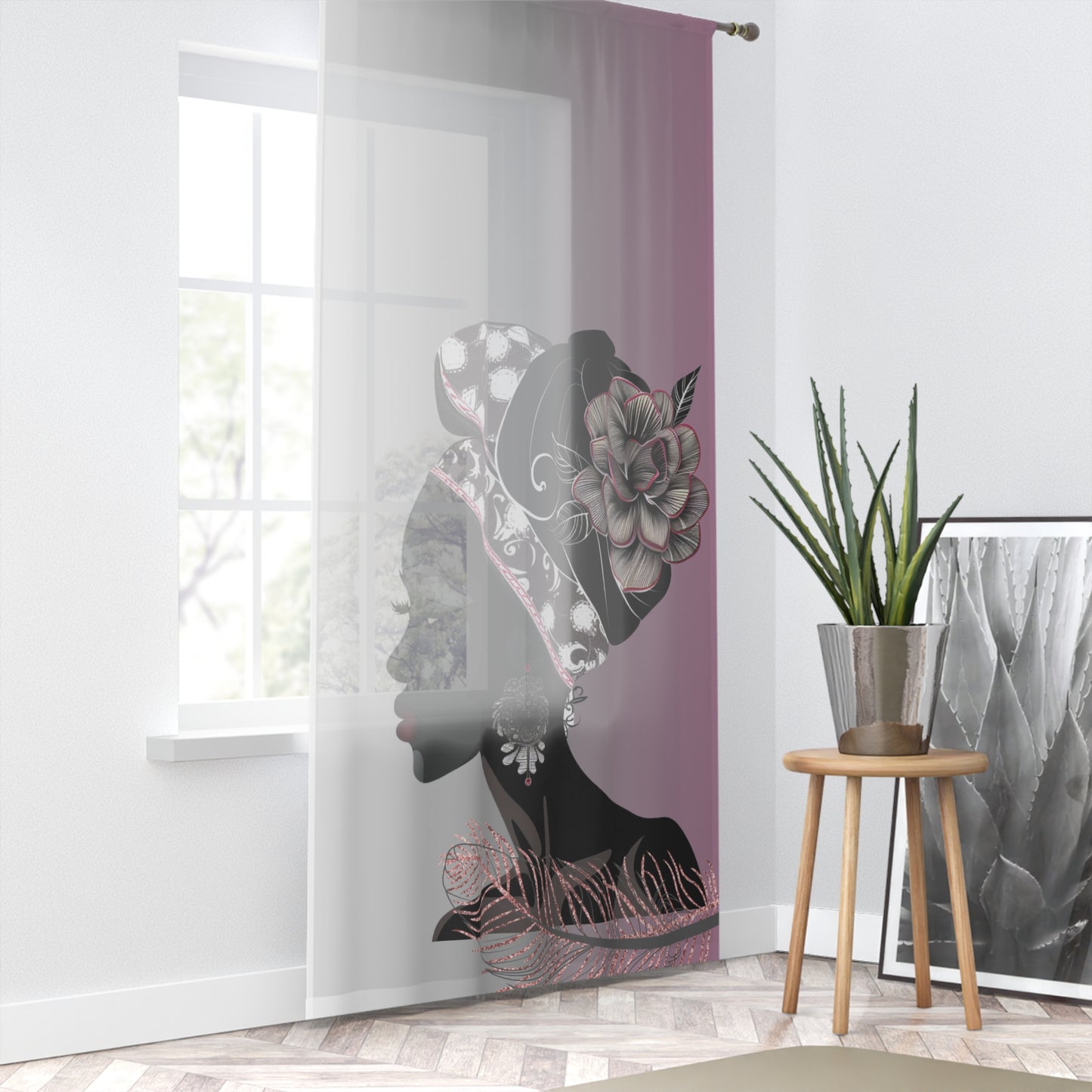 Queen Feather Elegant African Woman Window Curtain