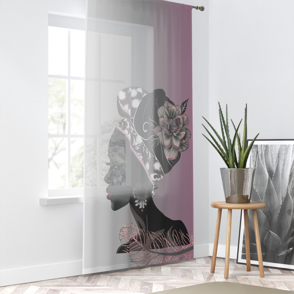 Queen Feather Elegant African Woman Window Curtain
