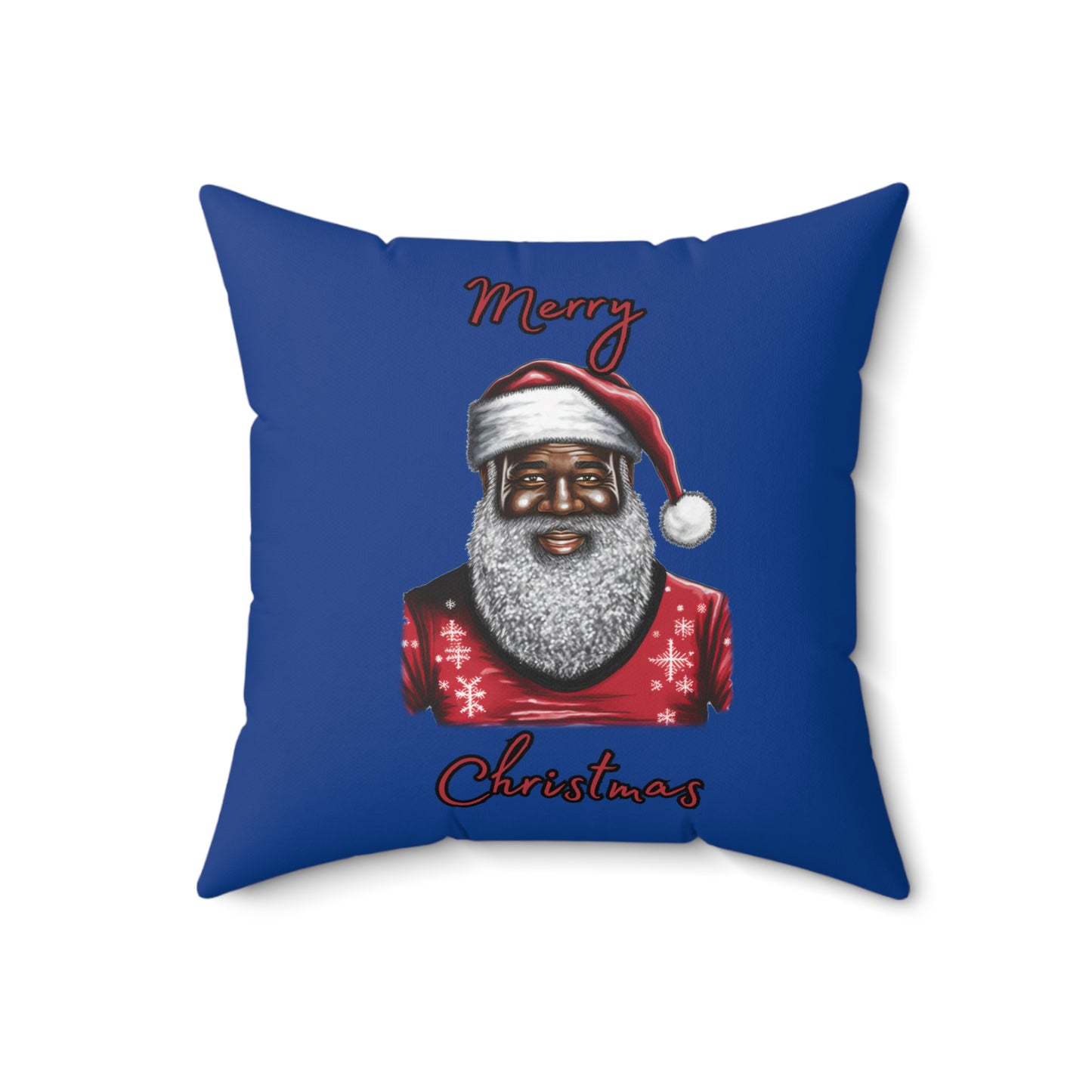 Blk Santa- Polyester Square Pillow (Dk Blue)