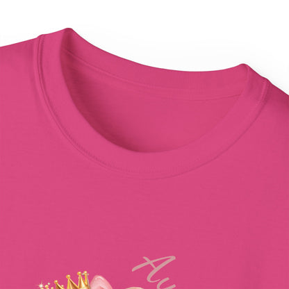 “Auntie Is a Queen” Cotton Tee — Cute Pink Crowned Bear Gift