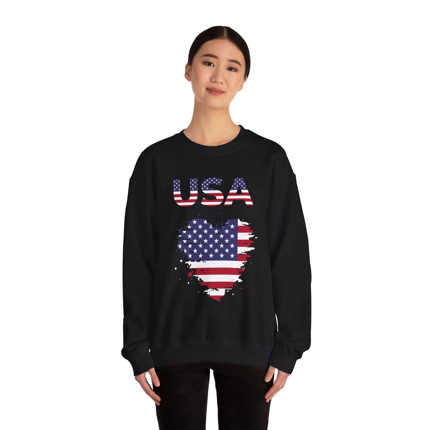 USA Flag Heart Crewneck Sweatshirt — Patriotic American Graphic Pullover