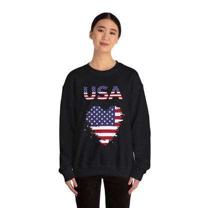 USA Flag Heart Crewneck Sweatshirt — Patriotic American Graphic Pullover