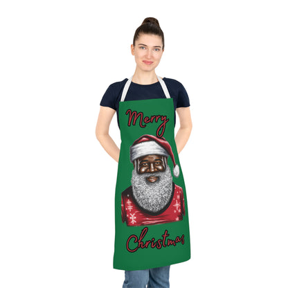 Black Santa-Adult Apron (AOP) (Dk Green)