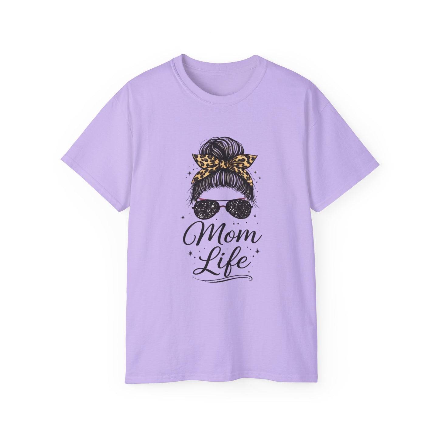 Mom Life Tee — Leopard Bandana Messy Bun Graphic Shirt for Moms