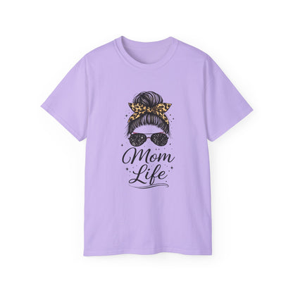 Mom Life Tee — Leopard Bandana Messy Bun Graphic Shirt for Moms