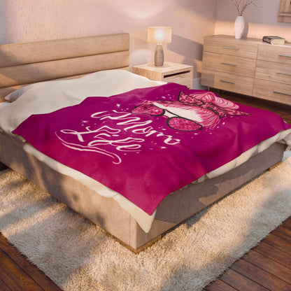 Mom Life Velveteen Plush Blanket — Pink Messy Bun Design