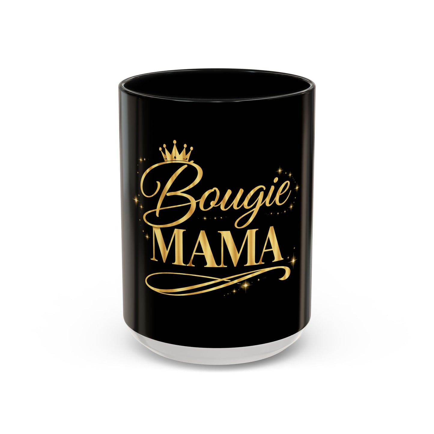 Bougie Mama Black Accent Coffee Mug — Gold Script Mom Gift (11/15oz)