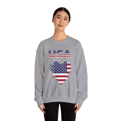 USA Flag Heart Crewneck Sweatshirt — Patriotic American Graphic Pullover