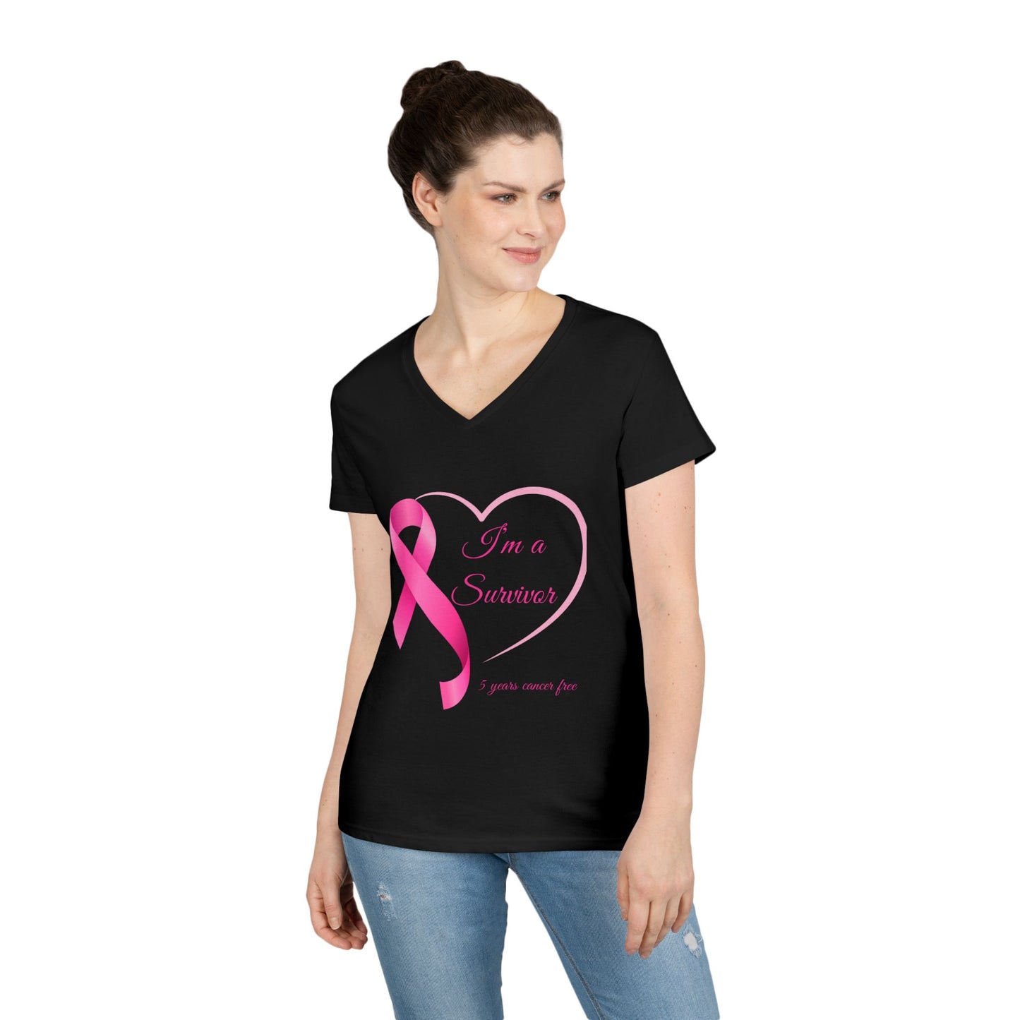 Breast Cancer Awareness V-Neck T-Shirt, Survivor Gift, Supportive Tee, Gift for Her, Awareness Month Apparel