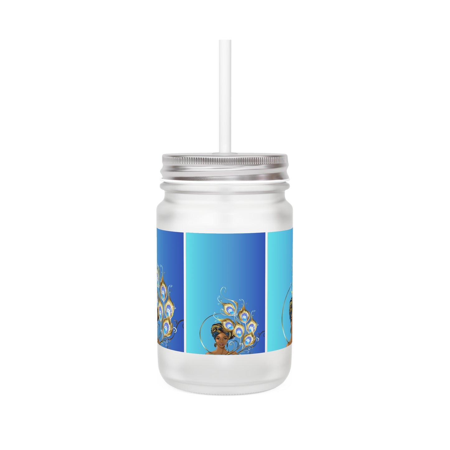 Queen Peacock Mason Jar with Straw