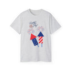 Fourth of July Fireworks Tee — "Happy 4th July" Patriotic Rocket T-Shirt