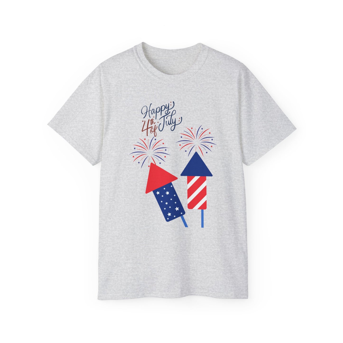 Fourth of July Fireworks Tee — "Happy 4th July" Patriotic Rocket T-Shirt