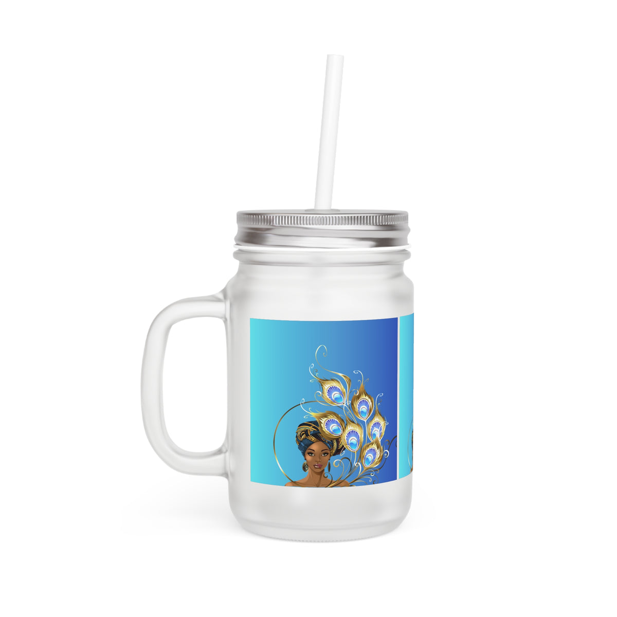 Queen Peacock Mason Jar with Straw