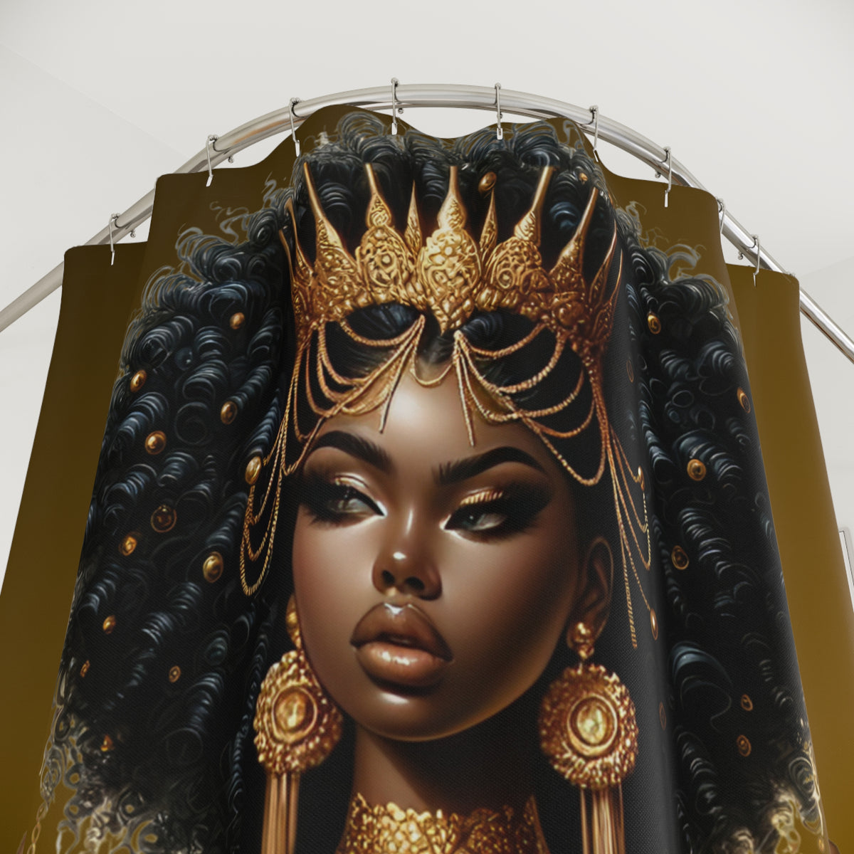 Golden Goddess Shower Curtain – Gold and Floral Design for Elegant Bathrooms