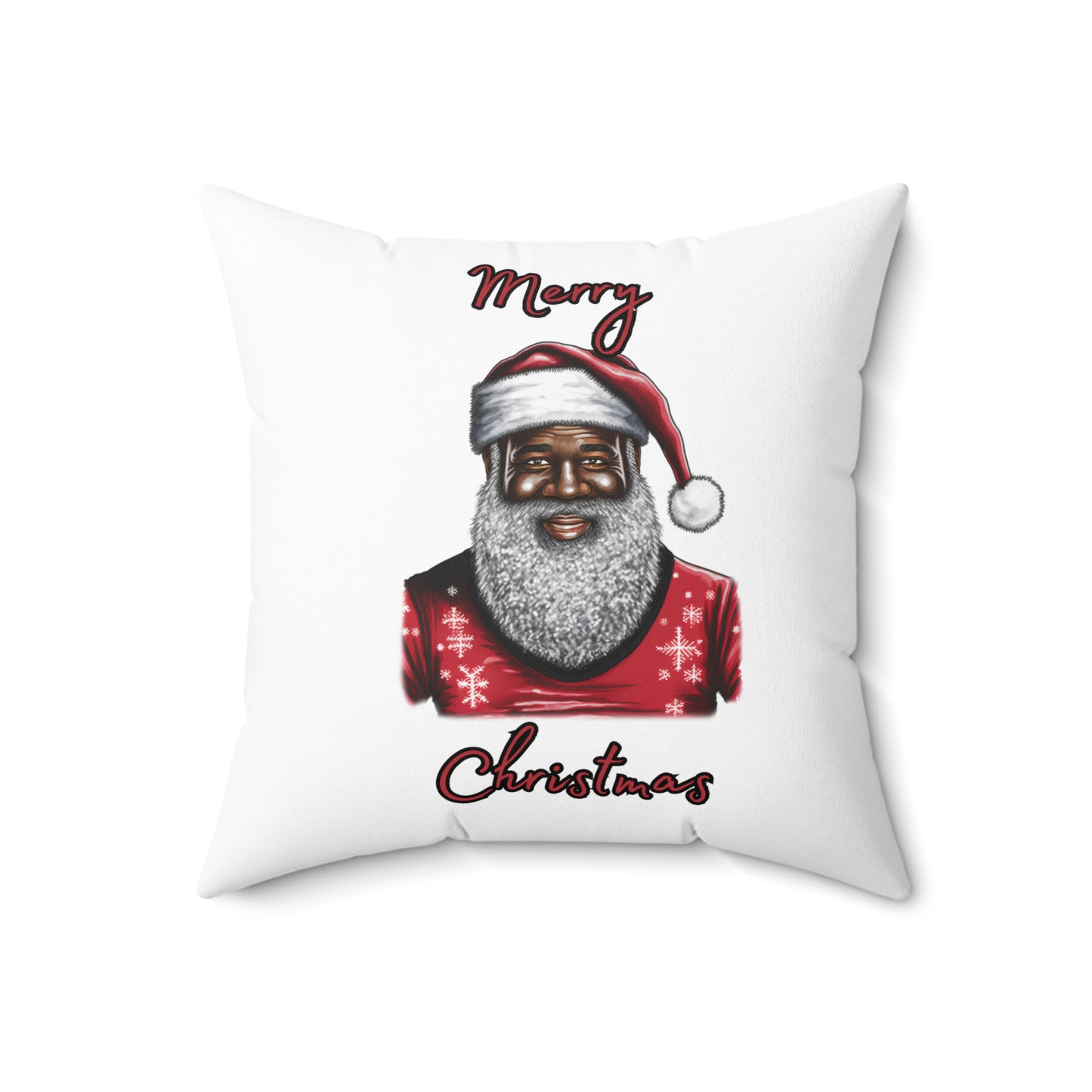 Black Santa-Spun Polyester Square Pillow (White)