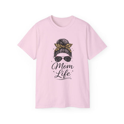 Mom Life Tee — Leopard Bandana Messy Bun Graphic Shirt for Moms