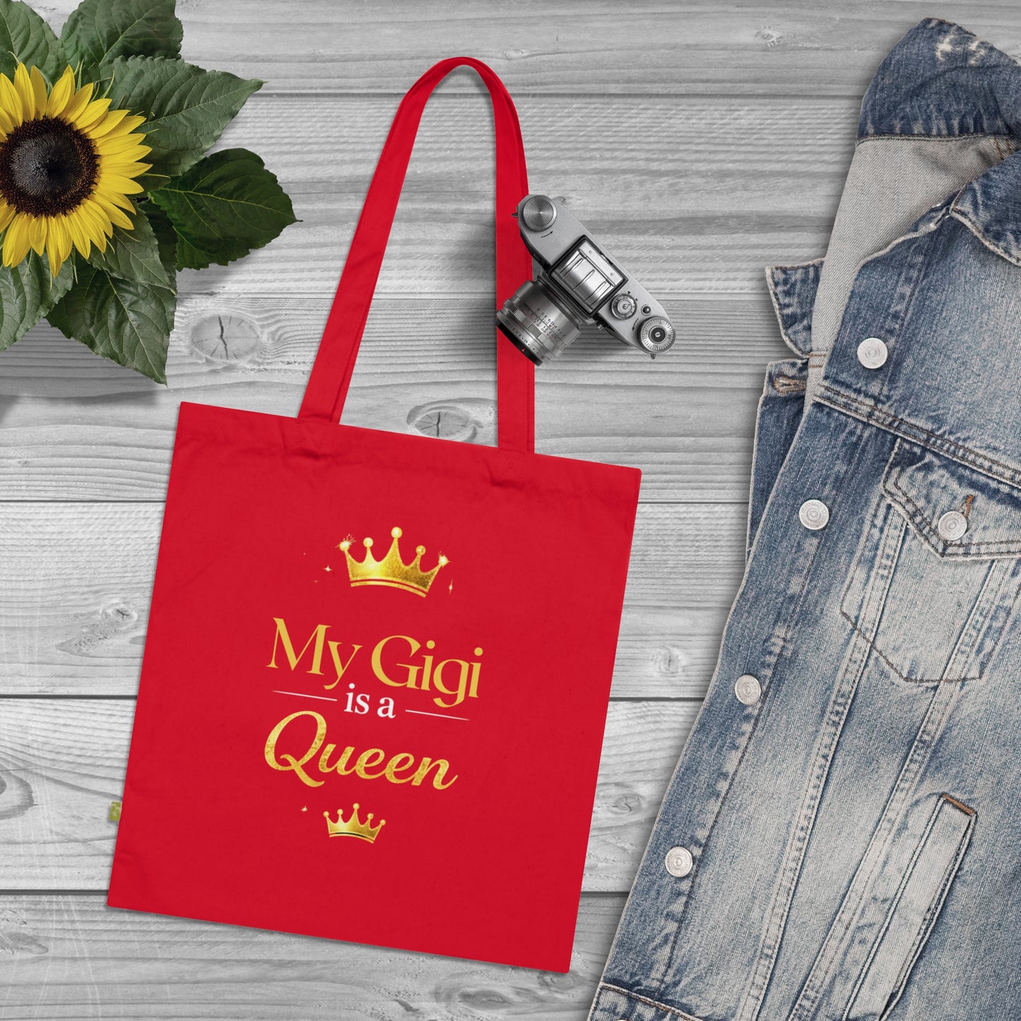 Tote Bag — "My Gigi is a Queen"(Navy) Gold Crown Organic Cotton Tote
