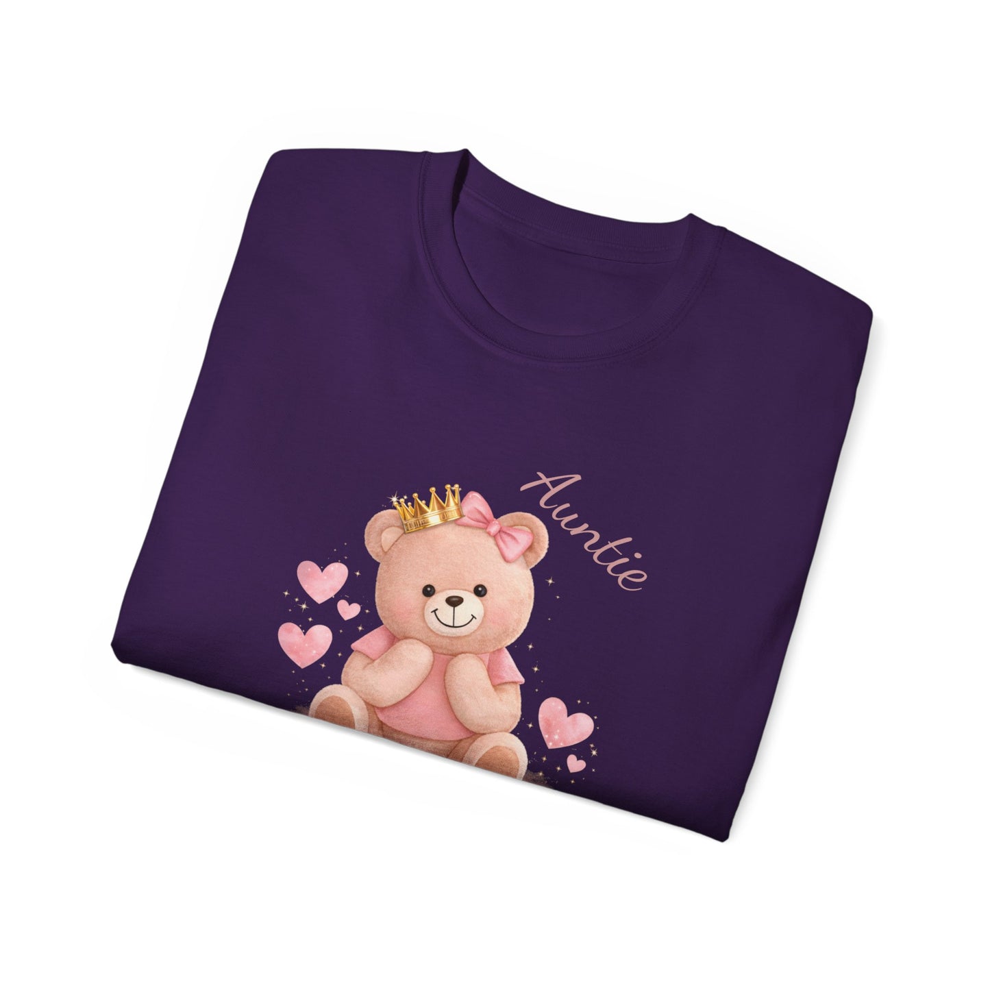 “Auntie Is a Queen” Cotton Tee — Cute Pink Crowned Bear Gift