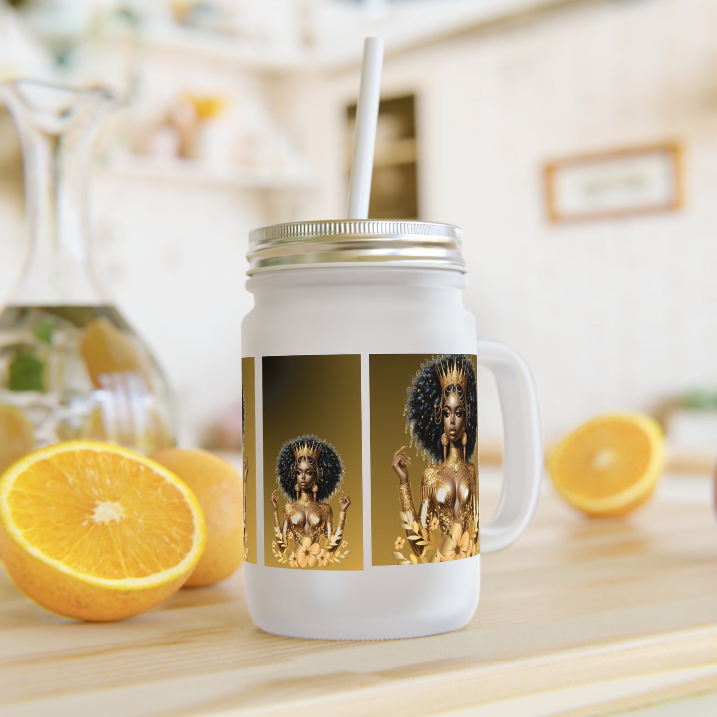 Golden Goddess Mason Jar with Straw