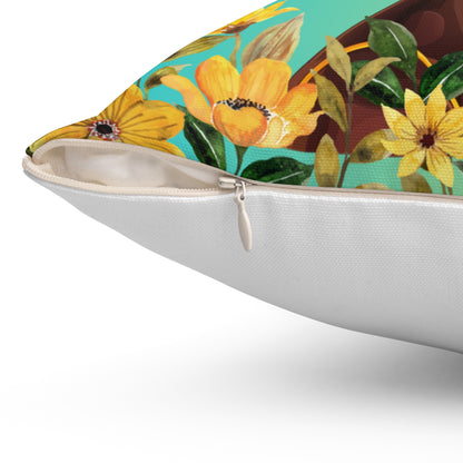 Yellow Flower-Spun Polyester Square Pillow