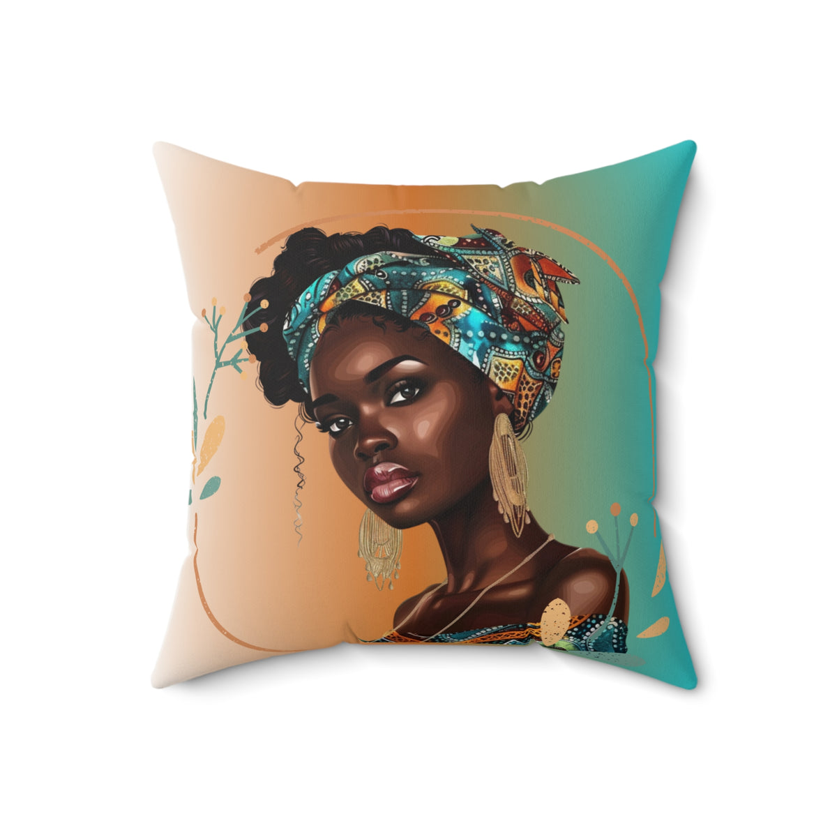 Queen Teal Bohemian Style African Woman Pillow