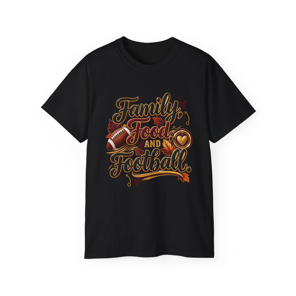 Family, Food and Football T-Shirt — Thanksgiving Game Day Family Tee