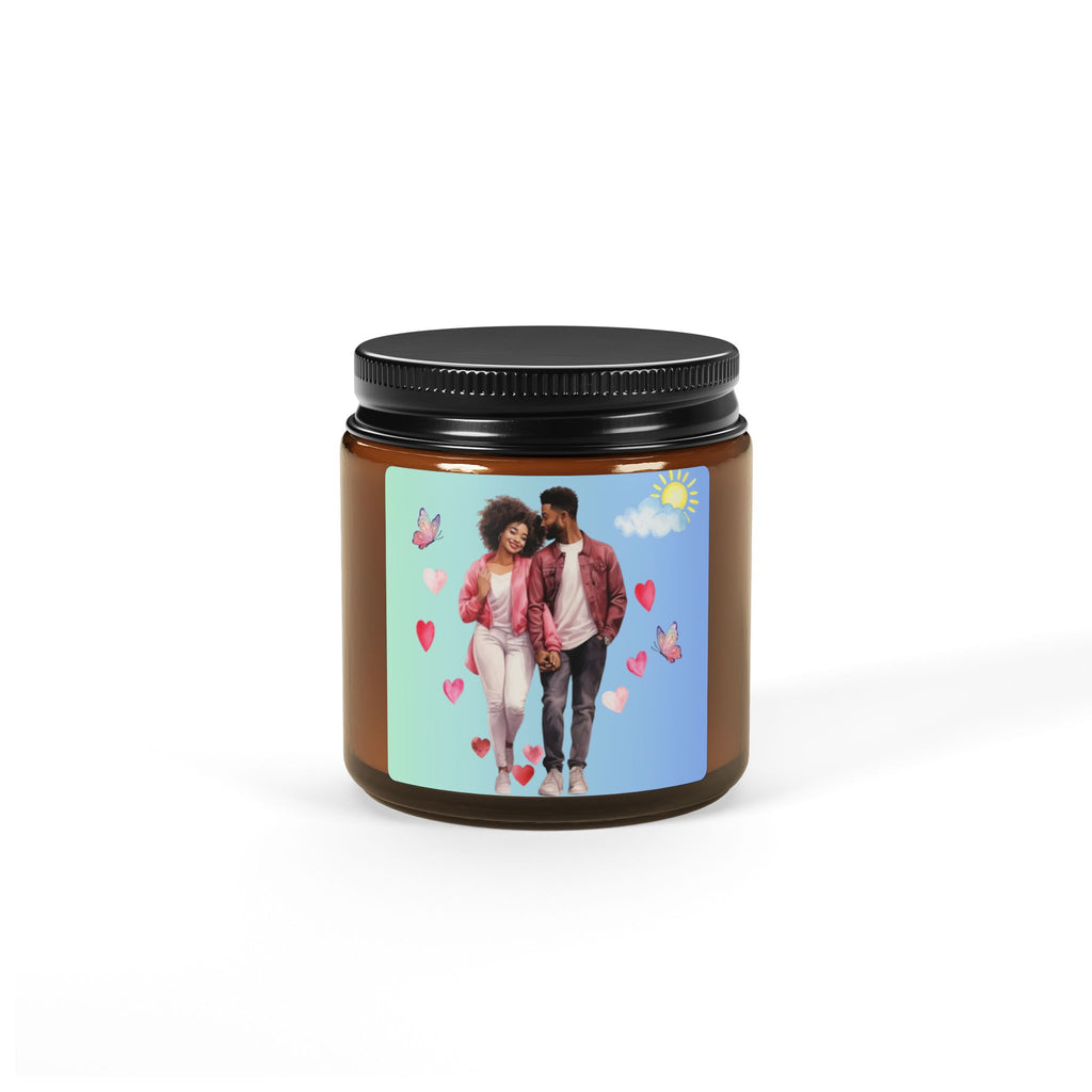 Hearts and Butterflies-Scented Soy Candle (Multi-Size, Amber Jar)