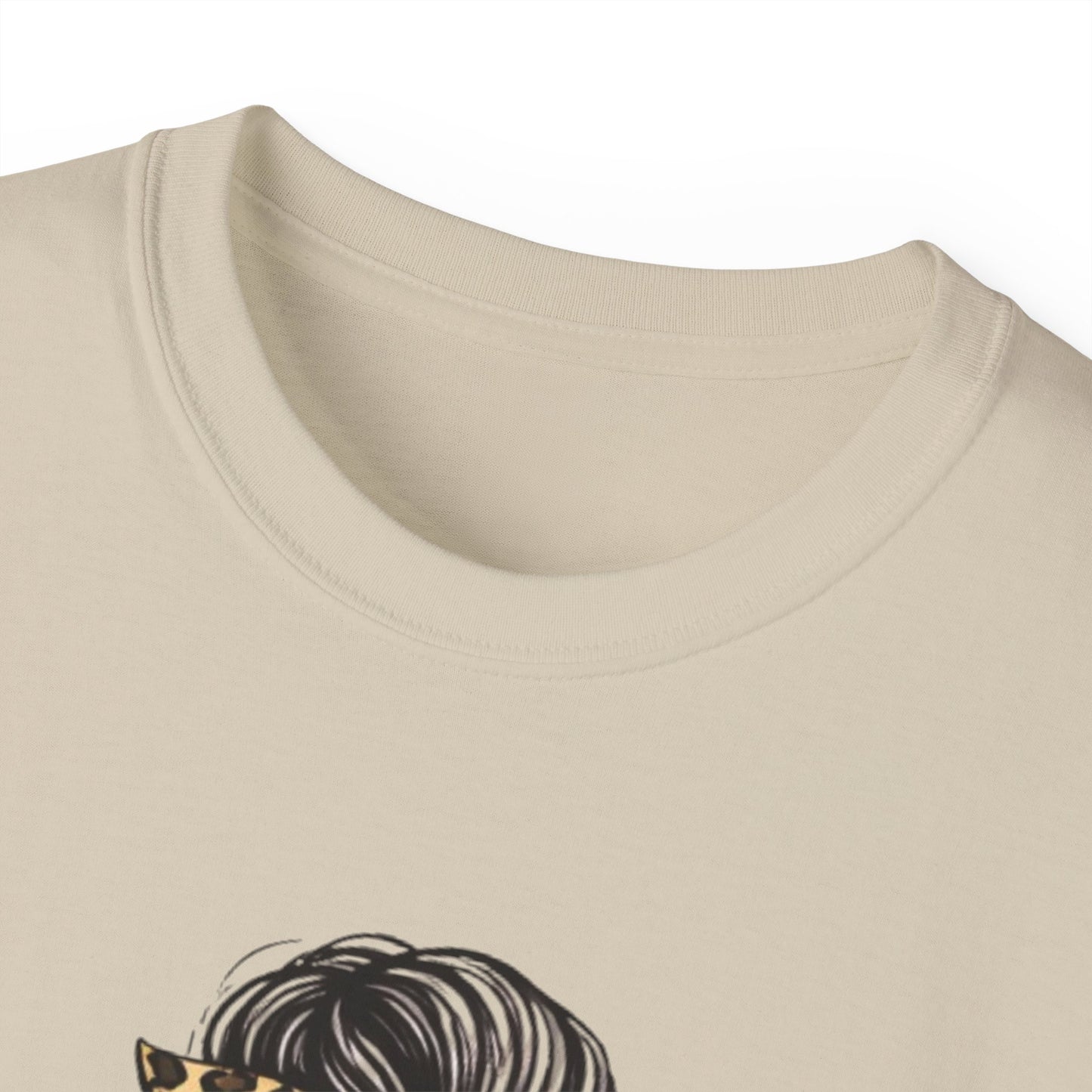Mom Life Tee — Leopard Bandana Messy Bun Graphic Shirt for Moms