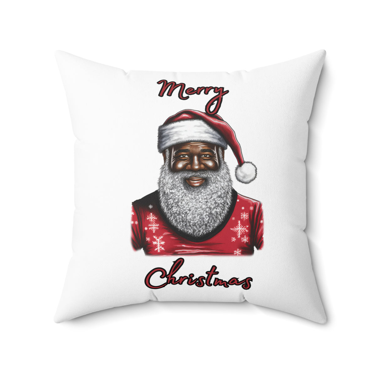 Black Santa-Spun Polyester Square Pillow (White)