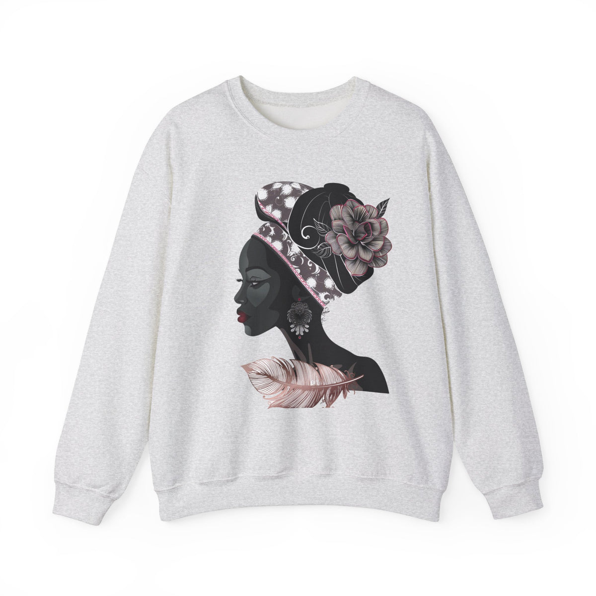 Queen Feather Graphic Crewneck Sweatshirt - Floral Design