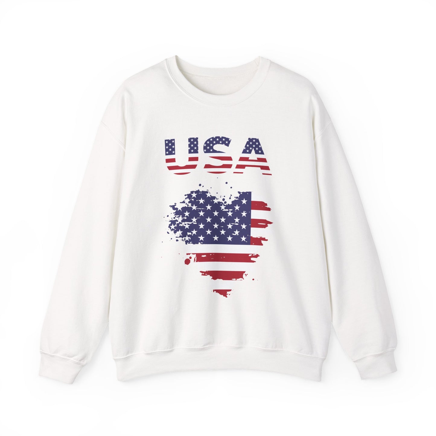 USA Flag Heart Crewneck Sweatshirt — Patriotic American Graphic Pullover