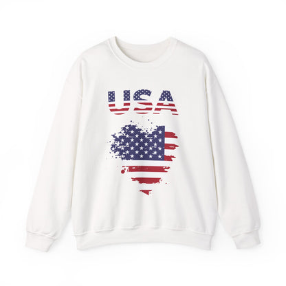 USA Flag Heart Crewneck Sweatshirt — Patriotic American Graphic Pullover