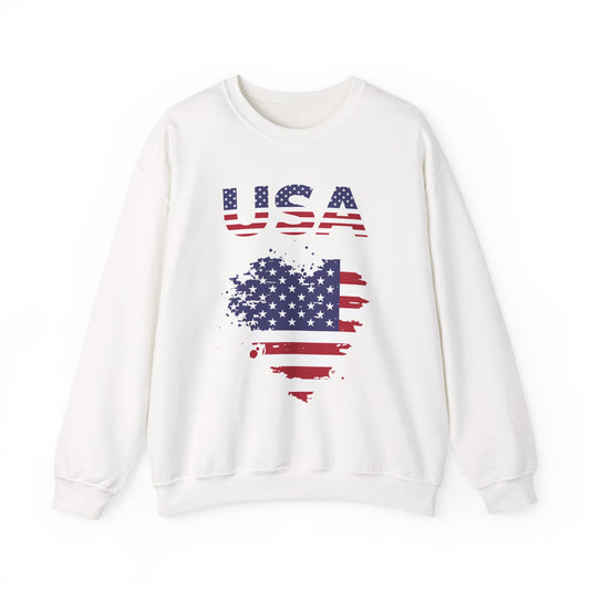 USA Flag Heart Crewneck Sweatshirt — Patriotic American Graphic Pullover