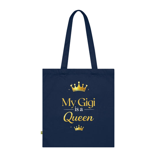 Tote Bag — "My Gigi is a Queen"(Navy) Gold Crown Organic Cotton Tote