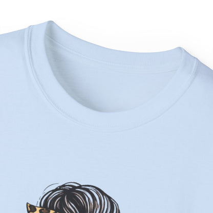 Mom Life Tee — Leopard Bandana Messy Bun Graphic Shirt for Moms
