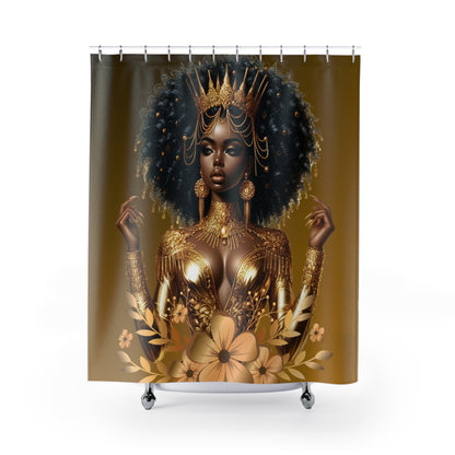 Golden Goddess Shower Curtain – Gold and Floral Design for Elegant Bathrooms