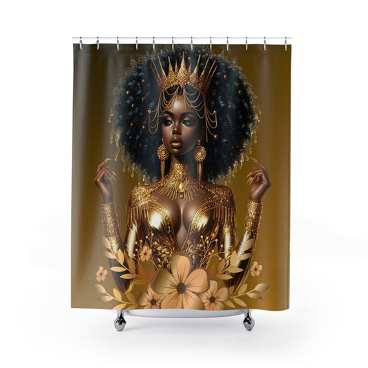 Golden Goddess Shower Curtain – Gold and Floral Design for Elegant Bathrooms