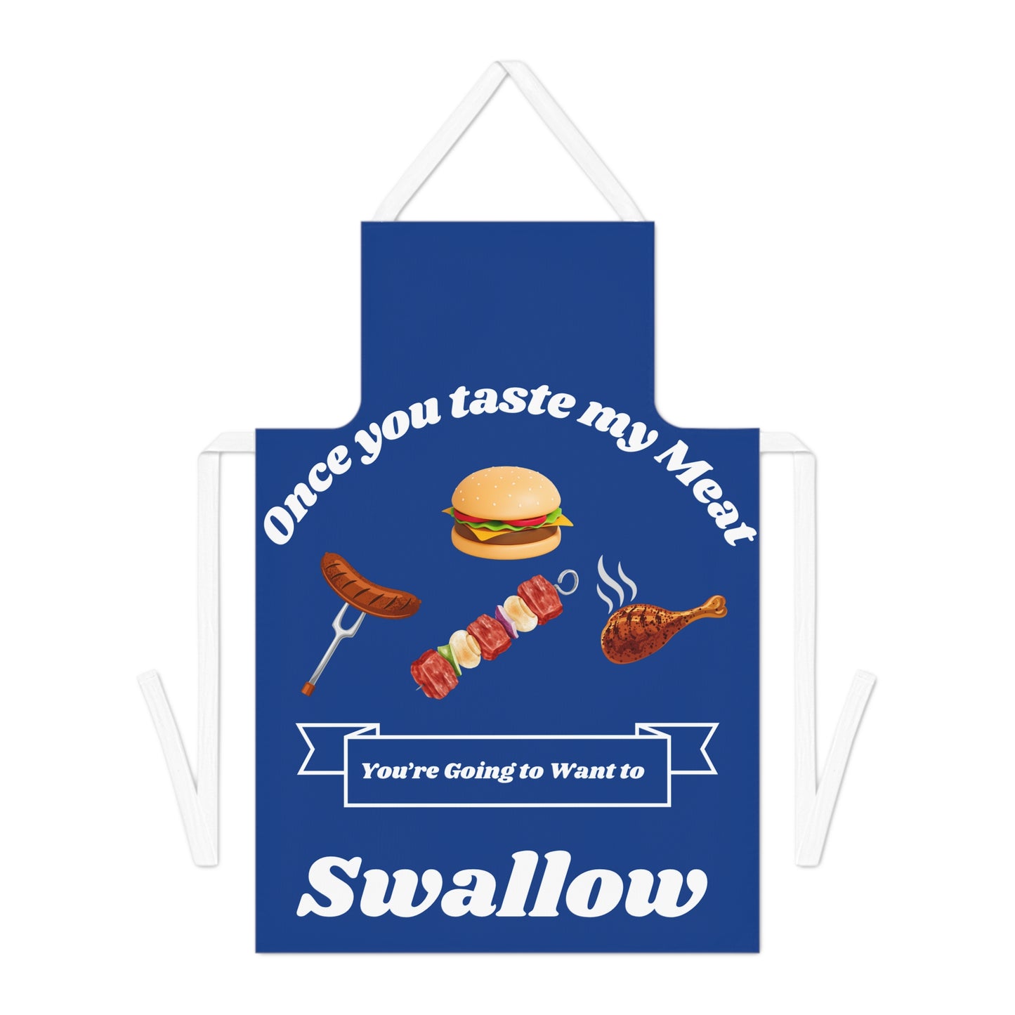 Funny BBQ Apron-Dk Blue/White