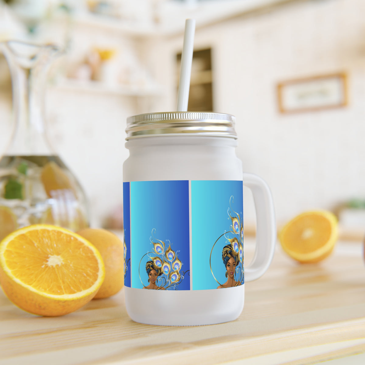 Queen Peacock Mason Jar with Straw
