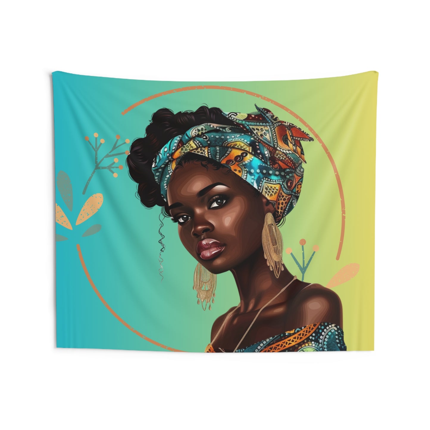Queen Teal Afrocentric Indoor Wall Tapestry