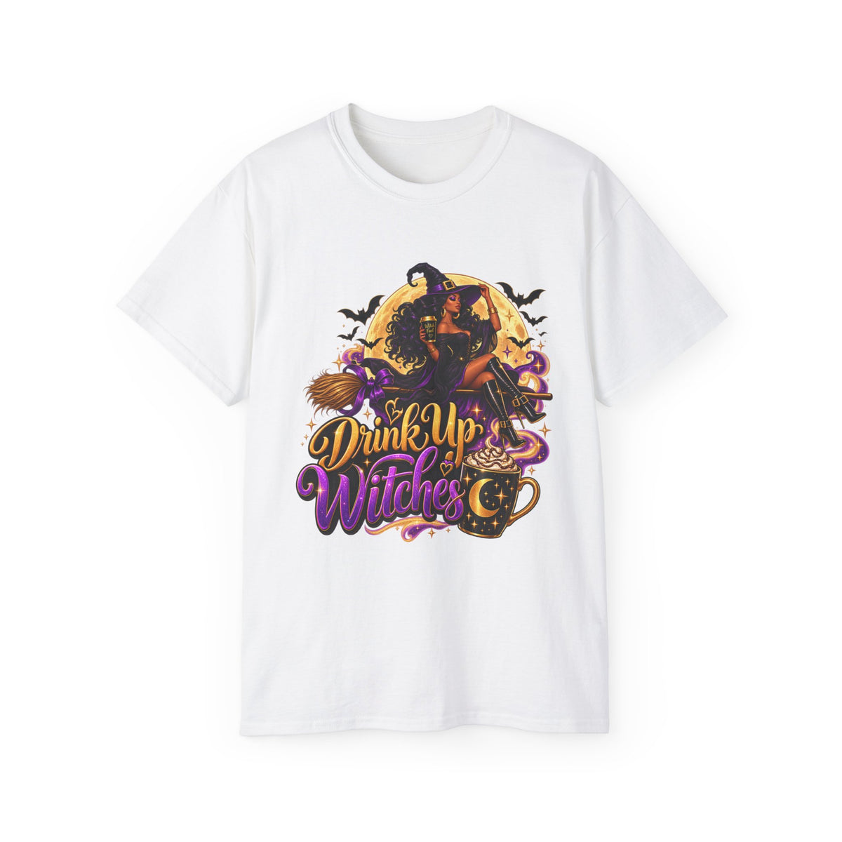 Drink Up Witches Halloween T-Shirt — Enhanced Witch Brew Party Tee