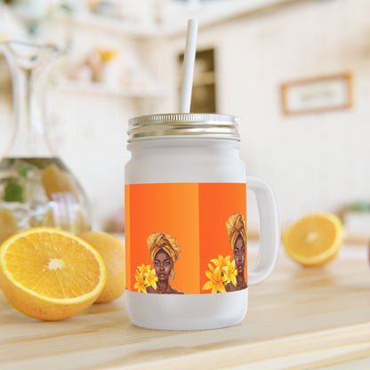 Floral Art Mason Jar with Straw - Afrocentric Design for Summer Parties & Gifts