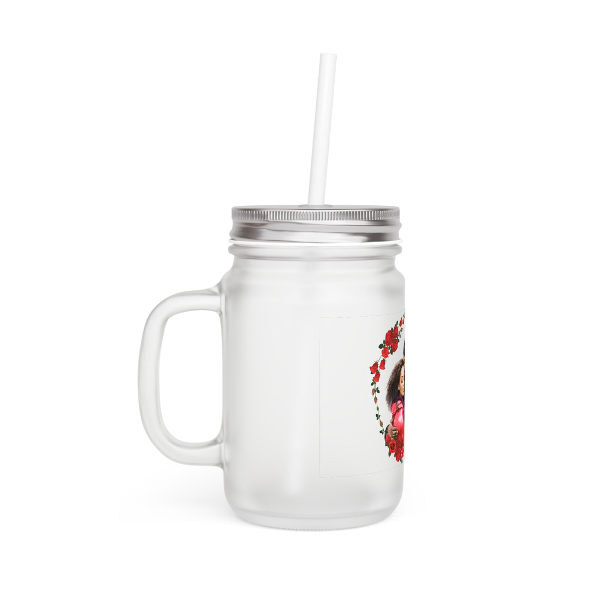 Romantic Floral Mason Jar with Straw - Perfect for Couples and Special Occasions