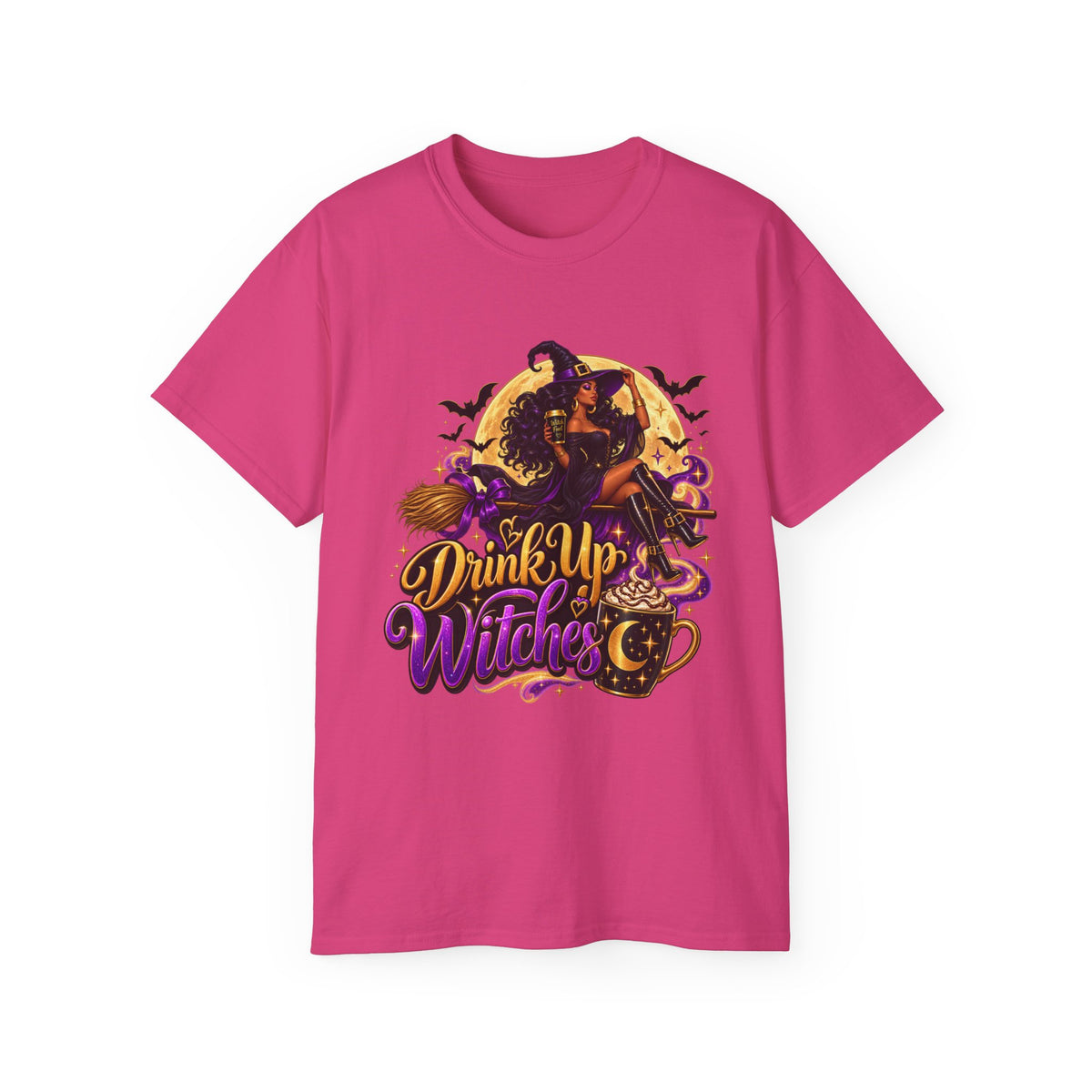 Drink Up Witches Halloween T-Shirt — Enhanced Witch Brew Party Tee