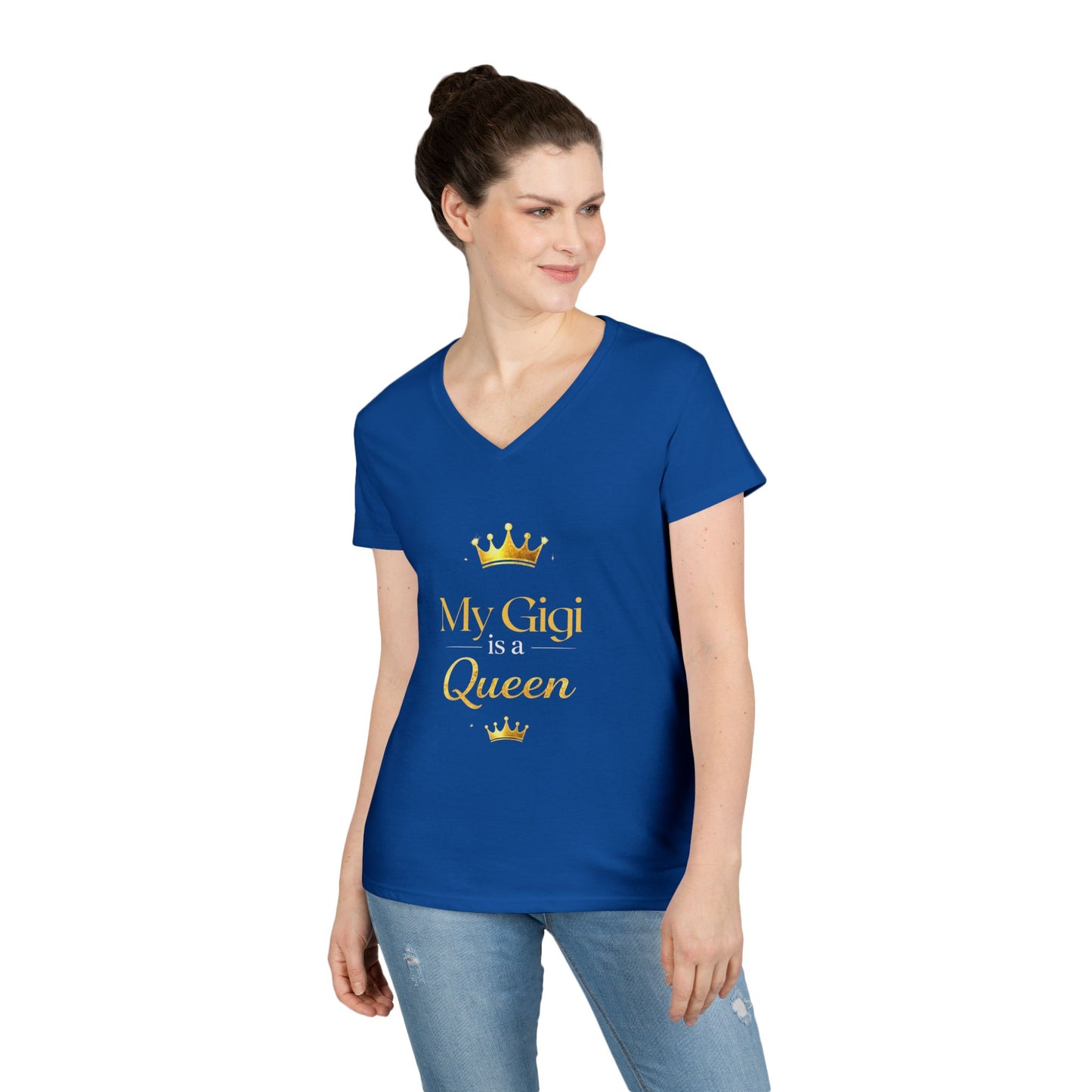 My Gigi Is a Queen V-Neck Tee (Purple)— Granddaughter Gift, Gigi Queen Shirt