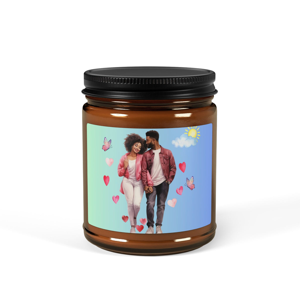 Hearts and Butterflies-Scented Soy Candle (Multi-Size, Amber Jar)