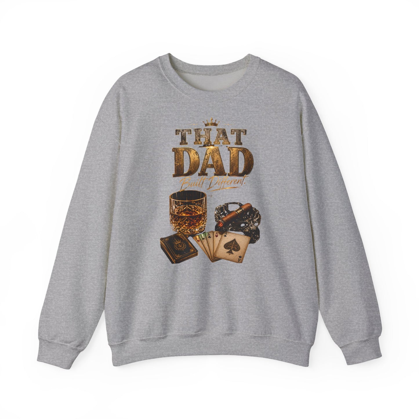 That Dad Built Different Sweatshirt – Whiskey, Cigar & Poker Crewneck