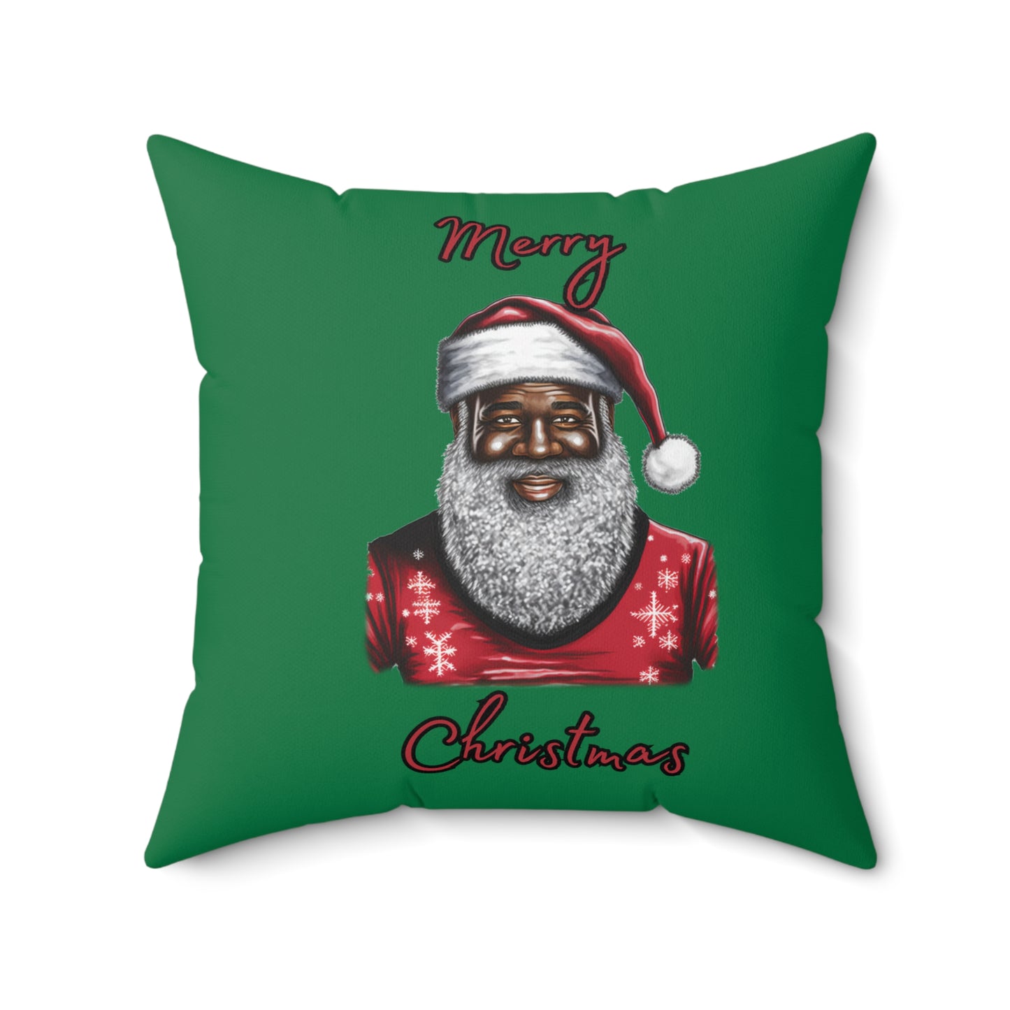 Black Santa-Spun Polyester Square Pillow (Dk Green)