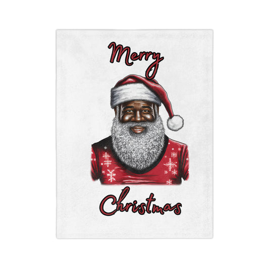 Black Santa-Velveteen Microfiber Blanket (White)