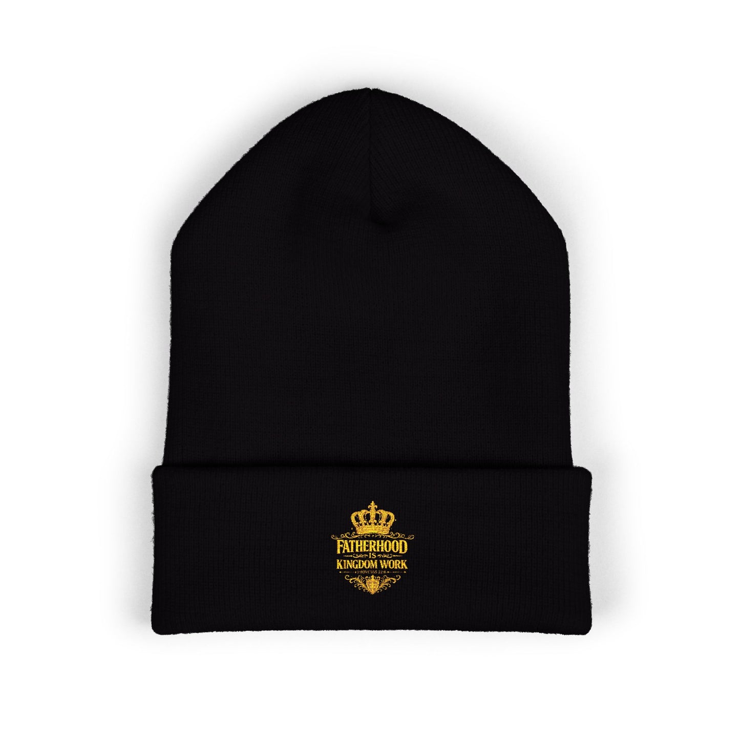 Gold Crown Embroidered Cuffed Beanie – Classic Knit Winter Hat